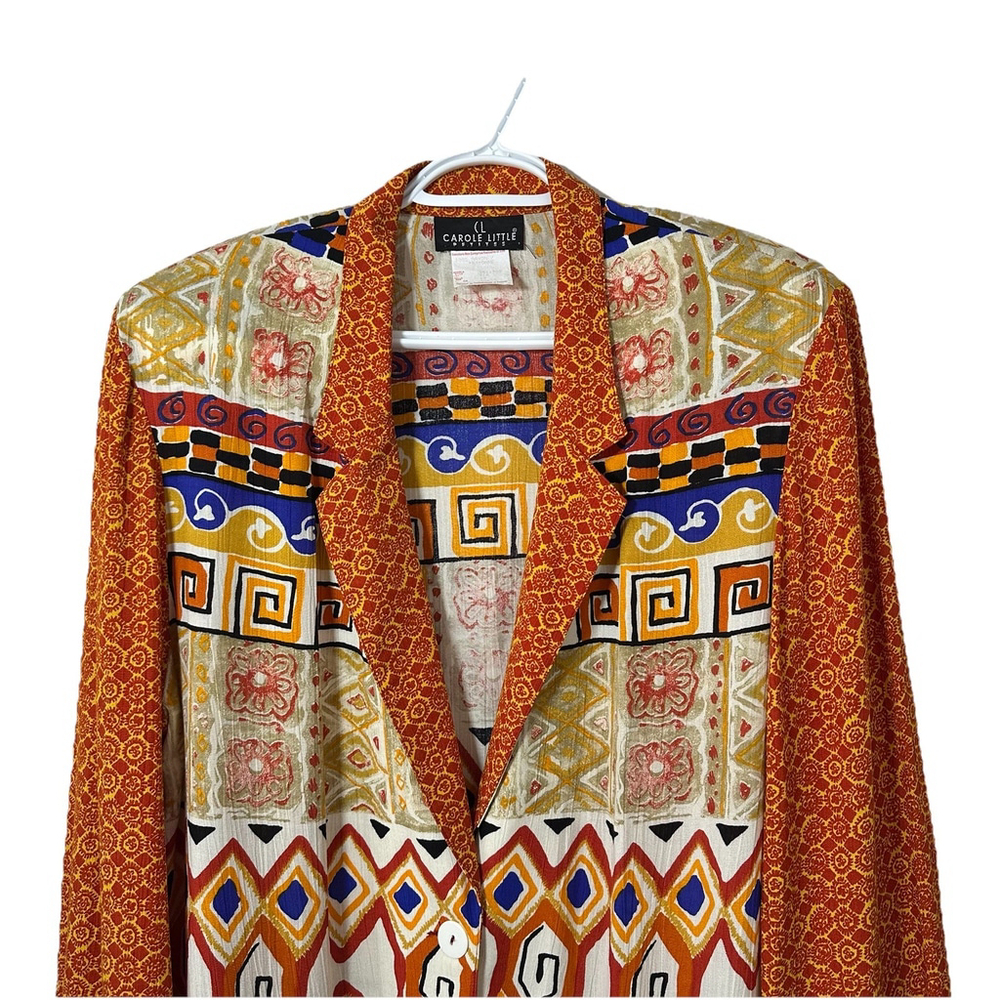 Vintage 80s Carole Little Boho Artsy Aztec Blazer Rolled Sleeve Size 14 Petite - Picture 5 of 14